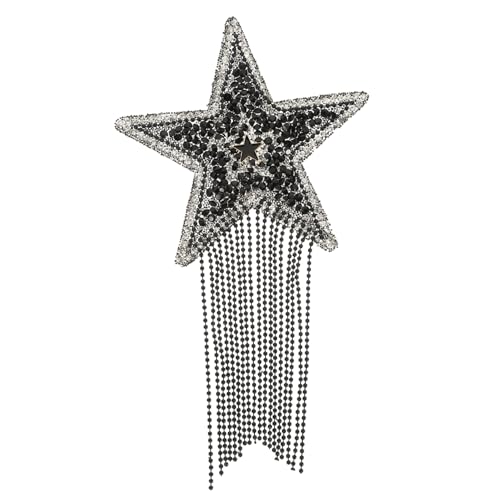 Veemoon Sternform Strass Applikation DIY Bügelpatch für Kleidung Hüte und Handwerk Glitzernde Flicken für Gestaltung Schwarze Farbe mit Fransen und Ketten Details von Veemoon