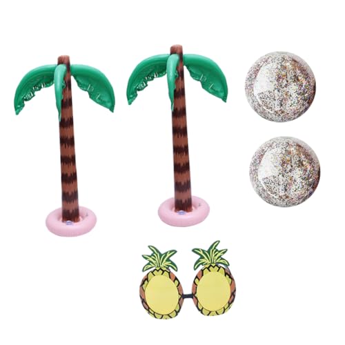 Veemoon Teiliges Hawaiian Party Set mit Aufblasbarer Kokospalme Pailletten Ballons und Ananas Brille Transparentem PVC Vielseitige Sommerdeko für Luau und Strandpartys von Veemoon