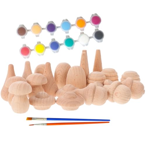 Veemoon Teiliges Holzpilz bastelset aus Buchenholz Kleine DIY Holzblöcke mit Acrylfarben Unbemalte Holzklötzchen zum Bemalen Originelles Malset für Herbstdeko Zufällige Zufällige Farbe von Veemoon