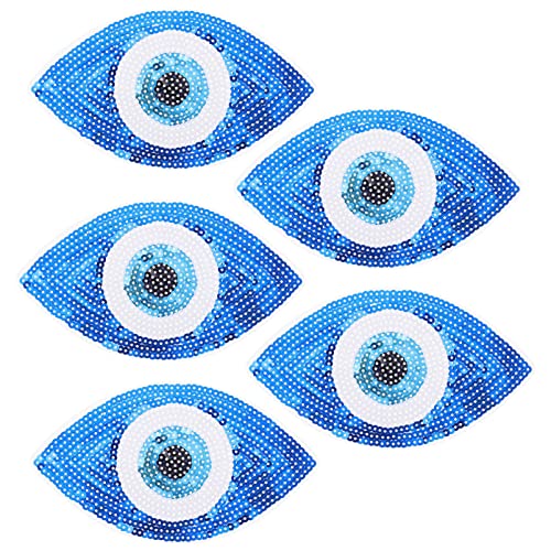 Veemoon 5st Zubehör Für Augenbekleidung Stoffapplikationen Aufbügeln Augenapplikationen Aufnähen Böser Blick Aufnäher Für Kleidung Evil Eye Patches Der Stoff Teufels Auge Pailletten Perlen von Veemoon