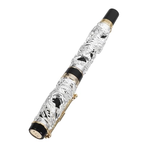 Veemoon Vintage Drachenfederhalter Eleganter Füllfederhalter mit Feiner Retro Kalligrafie Künstler Zeichnungen und Unterschriften Silberner Schwarzer Stil Chinesisches Design von Veemoon