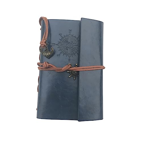 Veemoon Vintage Notizbuch mit Piratenanker PU Hülle Lose Blattbindung Blanko Leder Notizblock Flexibles Reisejournal für Tagebuch Skizzen und Notizen Blau Kleines Format für Unterwegs von Veemoon