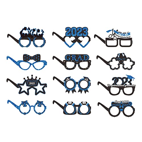 Veesper Abschlussdekorationen Party Papier Brillen Klasse von 2023 Herzlichen Glückwunsch Grades Photo Booth Requisiten 12pcs Blau von Veesper