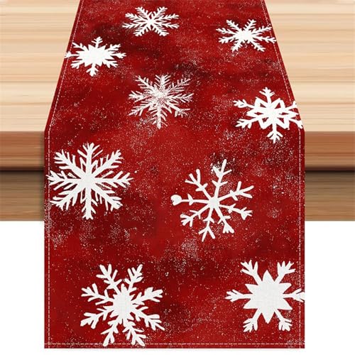 Weihnachtstisch Runner 13x35in Schneeflockenmuster Dekorative Waschmaschinenläufer Weihnachtsdekorationen für Heimküche Esszimmer Weihnachtstisch Runner 13x35in Schneeflockenmuster Dekorative Waschmaschinenläufer Weihnachtsdekorationen für Heimküche Esszimmer von Veesper