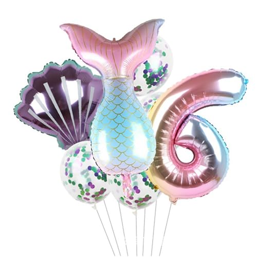 Meerjungfrau Geburtstagsdekorationen Luftballons, Meerjungfrau Luftballons Geburtstagsdekoration, Meerjungfrauenschwanz-Luftballons, Folienballons unter dem Meer für Mädchen, 7 Stück Veeteah von Veeteah