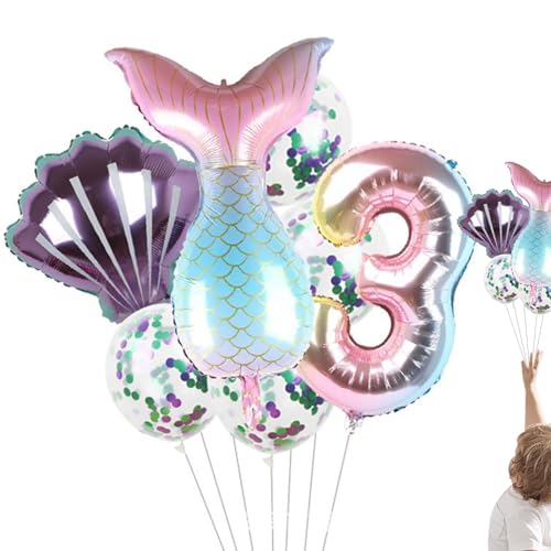 Meerjungfrau-Partyballons - Geburtstagsdekoration Meerjungfrau Ballons Kit - Geburtstagsballons, Folienballon, Meerjungfrauenschwanz-Ballons für die kleine Meerjungfrau-Party, 7 Stück Veeteah von Veeteah