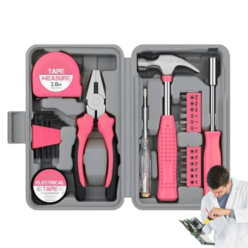 Veeteah Werkzeugset für zu Hause - Home-Werkzeugset, Werkzeugkasten-Kit Pink - Allzweck-Aufbewahrungsbox für Zuhause, Garage, Damen und Mädchen von Veeteah