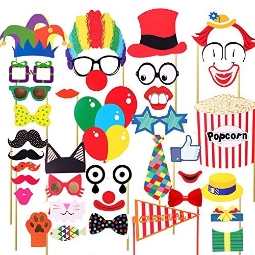 Veewon 36pcs lustige Partei Fotorequisiten DIY Installationssatz-rote Nasen-Zirkus-Clown-Cosplay-Fotographie-Stütze für Karnevals-Partei, Hochzeit, Geburtstag und Abschlussfeier von Veewon