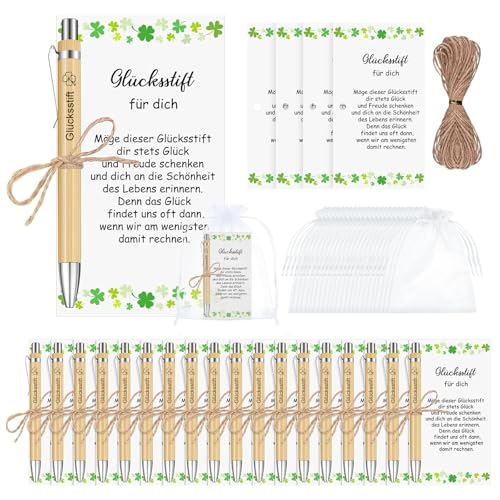 24 Sets Glücksstift Kugelschreiber Geschenke, Holz Kugelschreiber, kugelschreiber mit Spruch Druckkugelschreiber für Kollegen, Hochzeit Taufe Kommunion Konfirmation Geburtstag Abschied Abschluss von Veftsvy