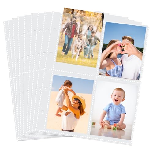 100 Stück Fotohüllen A4 Fotoklarsichthüllen, 10,4 x 15,2 cm Fotokartenhüllen, Sammelkarten Hüllen, Postkartenhüllen, Photocard Binder mit 4 Taschen, für Ringbüchern Sammelmappe von Vegena