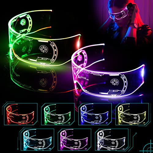 2 Stück Cyberpunk LED Brille, LED Leuchtende Brille, Schnelle Brille Rave 7-Farben 4 Modi, Leuchtbrille Leuchtende Party Brille, Visor Glasses Partybrille für Cyberpunk Cosplay Bar Club Halloween von Vegena