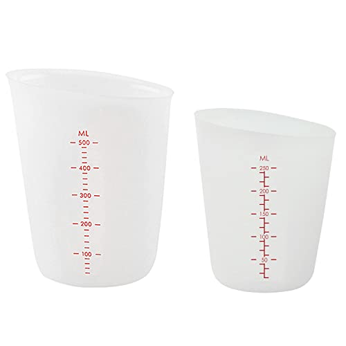 2 Stück Silikon Messbecher Krüge, 250/500ml Messbecher Epoxidharz Mischbecher mit Skala Clear, Silikon-Messbecher für Harz Measuring Cups für Epoxidharz Gießformen, Basteln, Diy Handmade, Labor, Küche von Vegena