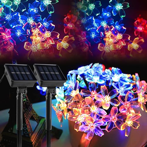 Blumen Wasserdichte Lichterkette,2 Stück 9.5 Meter 50 LED Solar Blumen Lichterkette Aussen,Blumen Lichterkette Außen Solar,Solar String Lights Freien Für Garten,Zaun,Dekorationen,Balkon,Hochzeit von Vegena