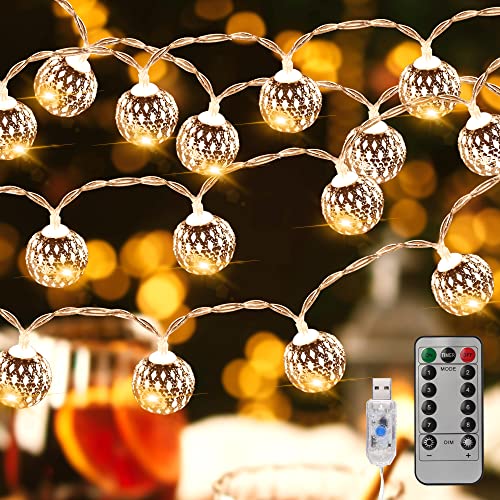 LED Lichterkette Innen - USB Lichterkette Außen Strom, 30er Marokkanische Silber Kugeln mit Fernbedienung für Zimmer Balkon Hochzeitsfeier Geburtstag Weihnachten Weihnachtsbaum Deko 4,5 Meter Warmweiß von Vegena
