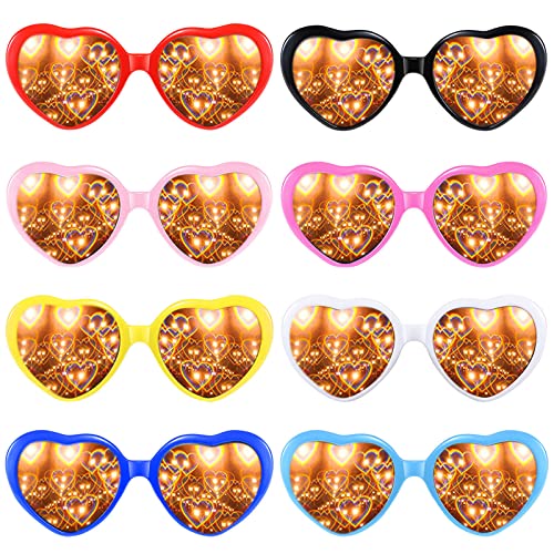 Vegena 8 Stück Herz Effekt Brille, 3D Pfirsichherz Brille Beugungs Brille Retro Partybrille für Kostümfest Fasching Musik im Freien Party Bar Feuerwerk (Farbe) von Vegena