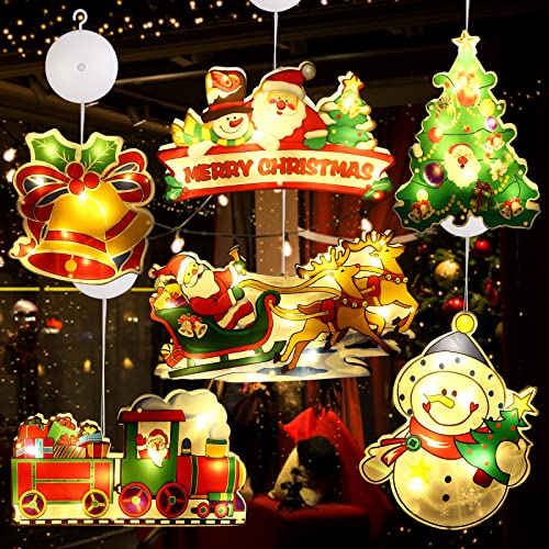 Vegena Fenster Weihnachtsbeleuchtung 6 Stück - Fensterbeleuchtung Weihnachtsdeko Fenster Leuchte mit Saugnapf für Weihnachten Party Baum Kinderzimmer Innen, Batteriebetrieben (ohne Batterie) von Vegena