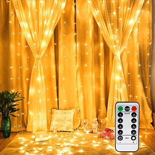 Vegena LED USB Lichtervorhang 3m x 3m, 300 LEDs Lichterkettenvorhang mit 8 Modi Lichterkette Gardine für Partydekoration Schlafzimmer Innenbeleuchtung Weihnachten Deko Warmweiß [Energieklasse A+++] von Vegena