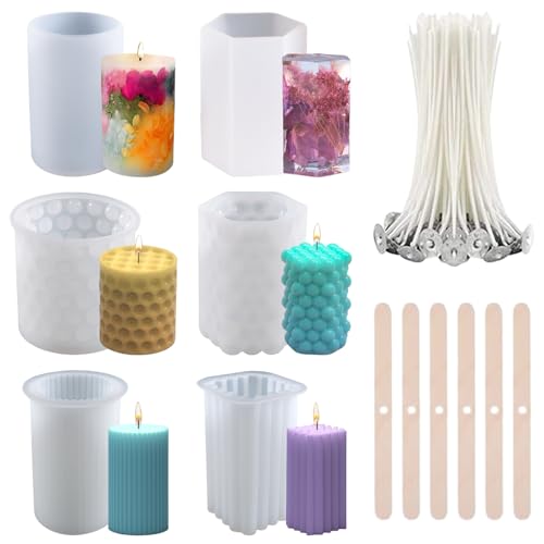 Vegena Silikonform Kerzen: 6 Stück Set, 3D DIY Kerzenformen, 6 Größen Silikonformen für Handgefertigte Seife, Duftkerzen, Handwerk (weiß) von Vegena