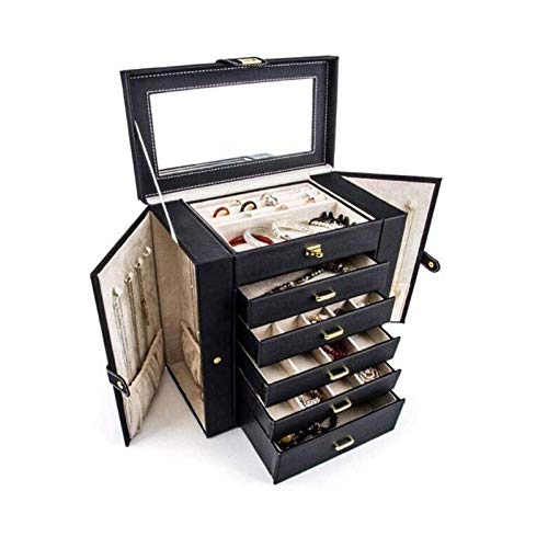 VejiA Große Schmuckschatulle, groß, abschließbar, Leder-Schmuck-Aufbewahrungskoffer für Frauen und Mädchen, Ring-, Halsketten-, Ohrring-, Armband-Halter mit Spiegel VejiA Große Schmuckschatulle, groß, abschließbar, Leder-Schmuck-Aufbewahrungskoffer für Frauen und Mädchen, Ring-, Halsketten-, Ohrring-, Armband-Halter mit Spiegel von VejiA