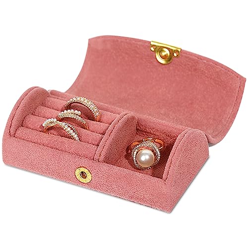 Veki Reise Schmuckkästchen Klein Damen, Schmuckaufbewahrung Schmucktasch Reisen, Schmuckschatulle Schmuckkasten für Frauen und Mädchen, Tragbar Schmuckbox Samt für Ringe, Ohrringe, Halskette (Rosa) von Veki