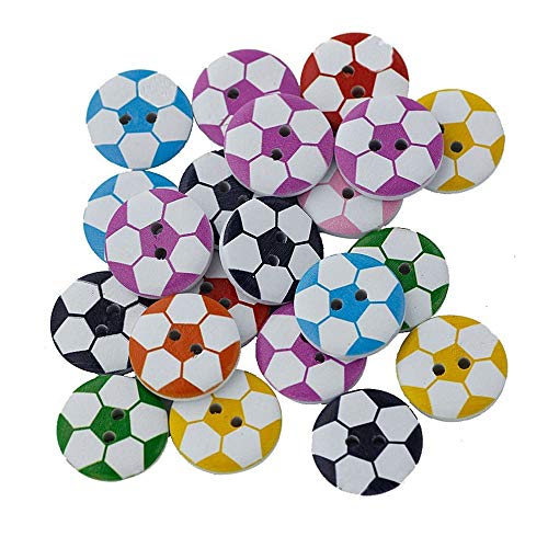 Vektenxi Dauerhafter 100Pcs runder Fußball gemalt 2 Loch-hölzerne nähende Knöpfe für Handwerk von Vektenxi