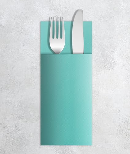 VelaHub Airlaid 50 Besteckservietten, Hochwertige, Einwegserviette, 39X40 cm, Mint Blau von VelaHub