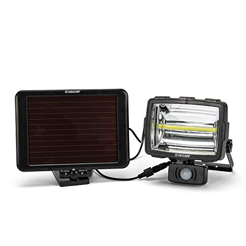 Velamp Bewegungsmelder LED 1600 Lumen Wiederaufladbar mit Solarpanel IP44 Li-Ion Akku 1200mAh für Terrasse, Garten, Garage, Schwarz von Velamp