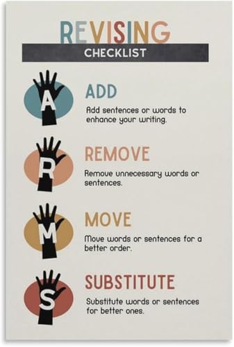VelfDuel Arms & Cups Checkliste Poster Schreibstrategie, englische Klassenzimmer-Dekoration, Lernmaterialien, Poster, dekoratives Metall-Blechschild, Wandkunst-Poster für Zimmer, ästhetisch, 20,3 x von VelfDuel