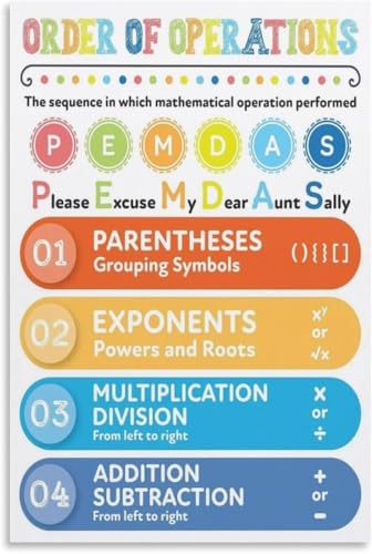 VelfDuel Orden der Operationen, Mathematik-Klassenzimmer-Poster, Pemdas-Poster, pädagogisches Poster, Metall-Blechschild, Wandkunstdruck, Poster für Wohnzimmer, ästhetisch, 20,3 x 30,5 cm von VelfDuel
