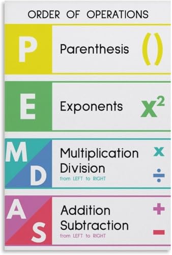VelfDuel Pemdas Poster, Lernreihenfolge der Operationen, pädagogisches Poster, Mathematikregeln, Klassenzimmer-Dekor-Poster, dekoratives Metall-Blechschild, Poster für Zimmer, ästhetisch, 20,3 x 30,5 von VelfDuel