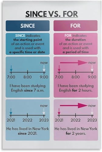 VelfDuel Since Vs. For Poster, Grammatikdiagramm, Heimschule, englische Sprache, englische Klassenzimmer-Dekoration, pädagogische Poster, Metall-Blechschild, Wandkunst für Schlafzimmer, Wohnzimmer von VelfDuel