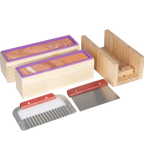 Silikon-Seifenherstellungsset mit Holzkiste, verstellbare Seifenschneider-Box zur Seifenherstellung, inklusive Edelstahl-Wellen- und Geradeschaber Silikon-Seifenherstellungsset mit Holzkiste, verstellbare Seifenschneider-Box zur Seifenherstellung, inklusive Edelstahl-Wellen- und Geradeschaber von Velibobo