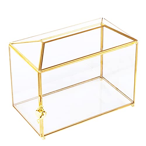 Vellon Transparente Hochzeits-Geschenkkarten-Box mit Schloss, verbesserte Sicherheits-Goldglas-Box für Ballon/Spende/Tombola/Empfang, goldene Glasbox Vellon Transparente Hochzeits-Geschenkkarten-Box mit Schloss, verbesserte Sicherheits-Goldglas-Box für Ballon/Spende/Tombola/Empfang, goldene Glasbox von Vellon