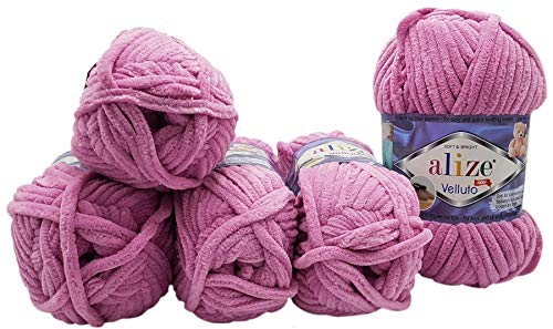 5 x 100 Gramm Alize Velluto Strickwolle, Babywolle, 500 Gramm Wolle Super soft Babywolle (Flieder 98) von Velluto