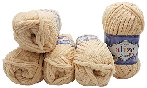 Alize Velluto 5 x 100 Gramm Strickwolle, Babywolle, 500 Gramm Wolle Super soft (hellpfirsich 310) von Velluto