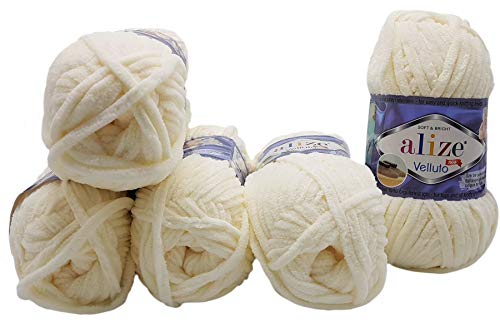 Alize Velluto 5 x 100 Gramm Strickwolle, Babywolle, 500 Gramm Wolle Super soft Bulky (Creme 62) von Velluto