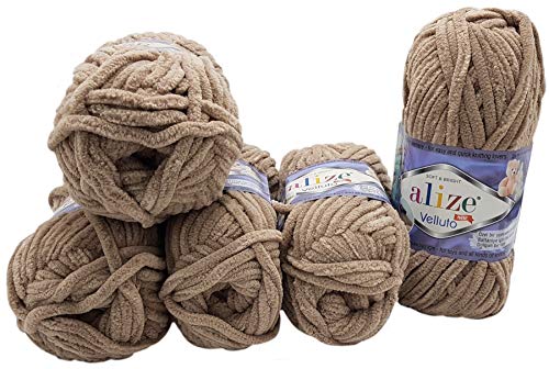 Alize Velluto 5 x 100 Gramm Strickwolle, Babywolle, 500 Gramm Wolle Super soft Bulky (beige 530) von Velluto