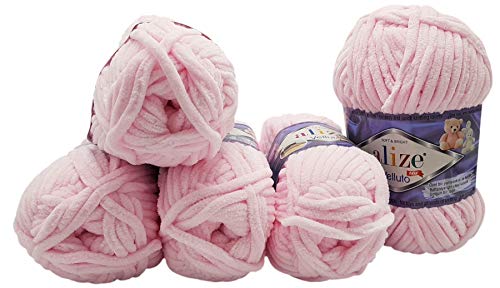 5 x 100 Gramm Alize Velluto Strickwolle, Babywolle, 500 Gramm Wolle Super soft Bulky (hellrosa 31) von Velluto