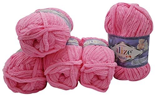 Alize Velluto 5 x 100 Gramm Strickwolle, Babywolle, 500 Gramm Wolle Super soft Bulky (rosa 121) von Velluto