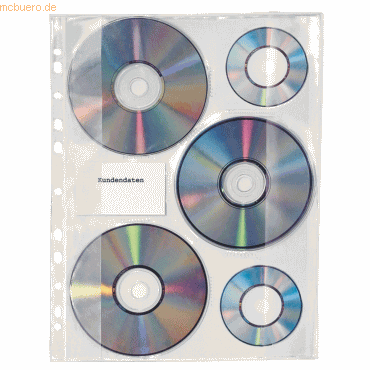 5 x Veloflex CD Hüllen A4 für 3 CD-ROM VE=10 Stück von Veloflex