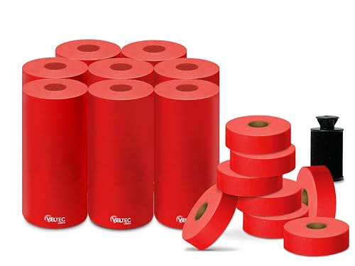 Veltec Fluoreszierende rote Etiketten für Monarch Paxar 1131 One-Line Preisauszeichner, 1 Etui, 8 Hüllen, 64 Rollen Preismarkierung mit 8 Tintenrollen Veltec Fluoreszierende rote Etiketten für Monarch Paxar 1131 One-Line Preisauszeichner, 1 Etui, 8 Hüllen, 64 Rollen Preismarkierung mit 8 Tintenrollen von Veltec