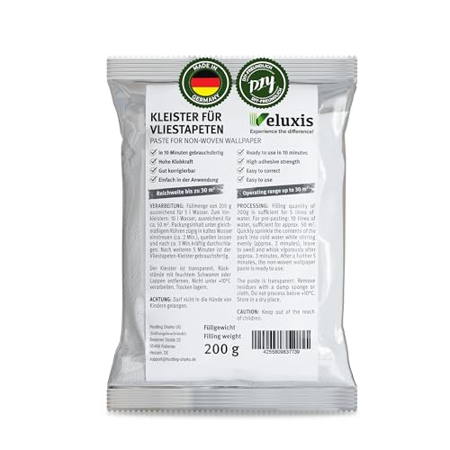 Veluxis® Vliestapetenkleister – Tapetenkleister für Vliestapeten, gebrauchsfertig in 10 Min, hohe Klebkraft, reicht für bis zu 30 m², für alle gängigen Vliestapeten, fleckenfrei (1, weiß) von Veluxis