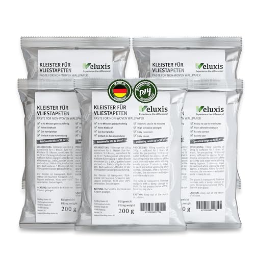 Veluxis® Vliestapetenkleister – Tapetenkleister für Vliestapeten, gebrauchsfertig in 10 Min, hohe Klebkraft, reicht für bis zu 30 m², für alle gängigen Vliestapeten, fleckenfrei (5, weiß) von Veluxis