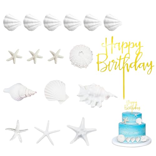 17pcs Strand Kuchen Topper - Muschel Und Seestern Design, Alles Gute Zum Geburtstag Zeichen FüR Ozean Thema Kuchen, Happy Birthday Tortendeko, Geburtstagsdeko von VelvetGlow