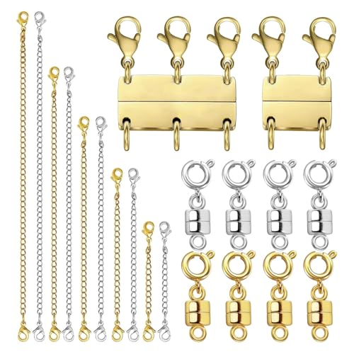 Set Aus Mehrlagigen HalskettenverschlüSsen Und KettenverläNgerungen, Magnetische SchmuckverschlüSse In Gold Und Silber, Perfekt FüR Mehrlagige Halsketten FüR Damen von VelvetGlow