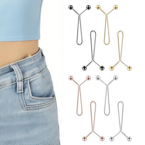 VelvetGlow Hosen Taillenspanner, 8 Pcs Taillenschnallen Clips, Hosenbund Enger Machen, Kein NäHen Jeans Knopfnadeln, Perlen KnöPfe Zur Hosenanpassung von VelvetGlow