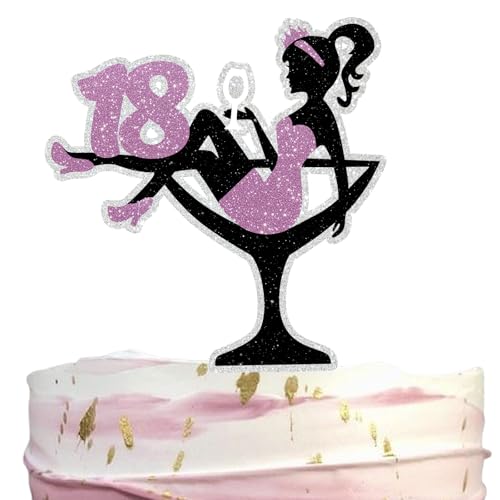 Velvoria Mädchensilhouette Tortendeko, 18-jährige Silhouette, hochhackiges Mädchen, Kuchendekoration, Glitzer für Mädchen Lady Bachelorette Thema Geburtstag Party Tortendeko von Velvoria