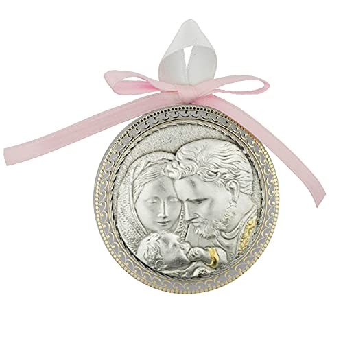Medaille für Kinderbett, christliches religiöses Dekor für das Kinderzimmer, tolles Geschenk zur Taufe, Taufe oder Geburt, mit Schutzengel, betendes Kind oder heilige Familie, hergestellt in Italien (rosa Heilige Familie) Medaille für Kinderbett, christliches religiöses Dekor für das Kinderzimmer, tolles Geschenk zur Taufe, Taufe oder Geburt, mit Schutzengel, betendes Kind oder heilige Familie, hergestellt in Italien (rosa Heilige Familie) von Venerare