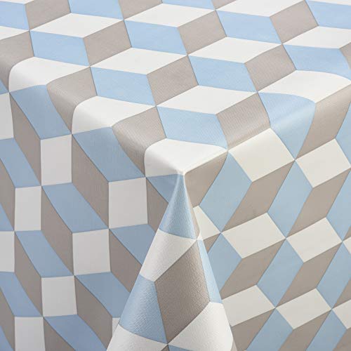 Venilia Tischdecke Blue, Tischtuch, Tischwäsche, Wachstuch, pflegeleicht, wasserabweisend, oval, Cube blau, 140 x 200 cm Venilia Tischdecke Blue, Tischtuch, Tischwäsche, Wachstuch, pflegeleicht, wasserabweisend, oval, Cube blau, 140 x 200 cm von Venilia