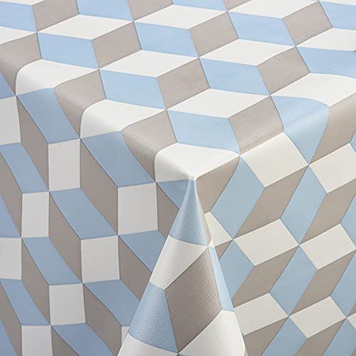 Venilia Tischdecke Blue, Tischtuch, Tischwäsche, Wachstuch, pflegeleicht, wasserabweisend, quatratisch, Cube blau, 140 x 140 cm von Venilia